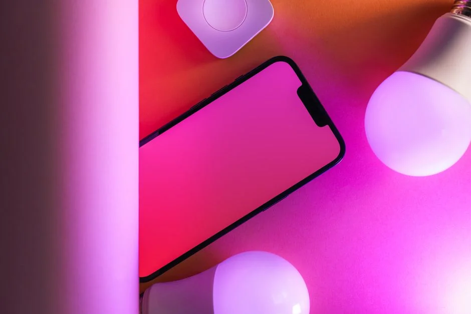 Icônes vectorielles montrant un téléphone moderne près d’un écran d’ordinateur et d’une carte de crédit, sur fond violet avec des lignes grises